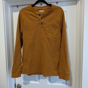 Duluth Trading thermal fit Henley, long sleeve shirt, mustard yellow, medium